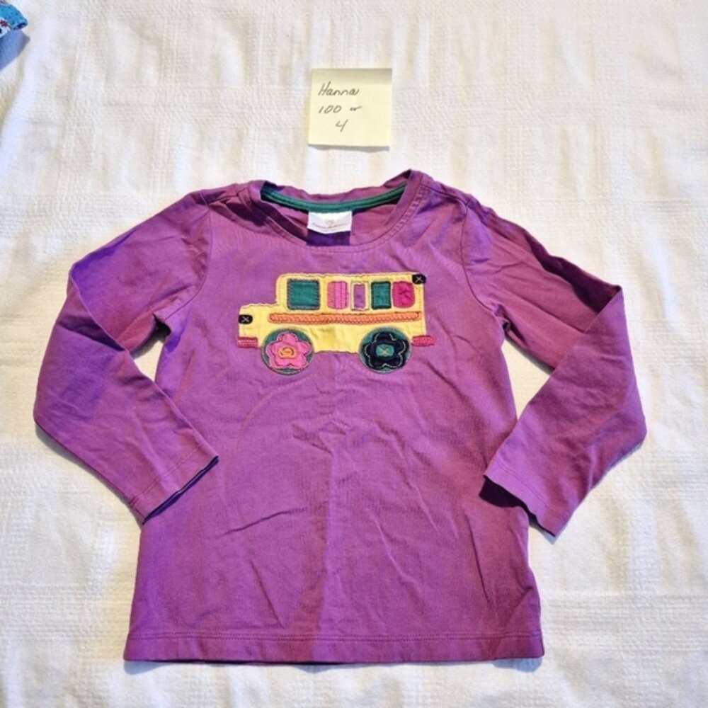 Hanna Andersson girls size 100 or 4 purple long sleeve bus shirt guc fade